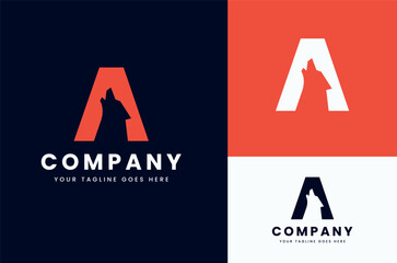 Simple Initial Letter A With Wolf Head Isolated on White,Red and Dark Blue Background. Can be Used for Business Logos and Branding. Flat Vector Logo Design Template Elements.