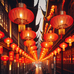 Obraz na płótnie Canvas glowing lanterns happy new year celebration with lamps