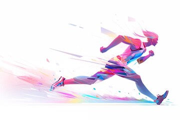 Colorful geometric abstract silhouette running at full speed.