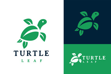 Illustration of Turtle with Green leaves Vector Design on White,dark and Green Background