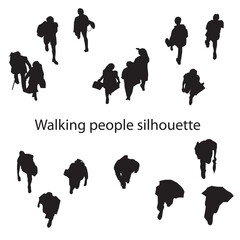 walking people silhouette from top view 
