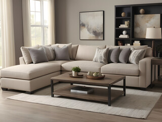 Fototapeta na wymiar Plush Perfection Create Comfort with a Sectional Sofa and Cozy Accessories. Generative AI