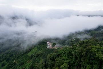 Top view Landscape of Morning Mist with Mountain Layer at north of Thailand. mountain ridge and clouds in rural jungle bush forest - 717402152