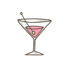 クレヨンで描いたピンクのカクテルのイラスト