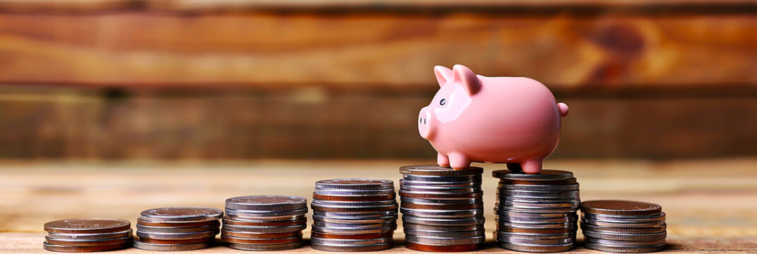 Staircase of piggy bank and coins