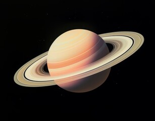 The colorful photorealistic astronomical planet saturn in light pink and amber colour, microfilm, dark gray and amber.