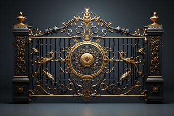 Modern Iron Gate, on isolated Slate Gray background, Generative AI