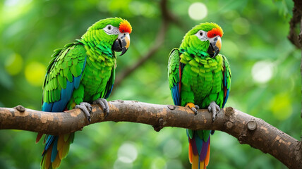 A green parrot sitting on top of a tree