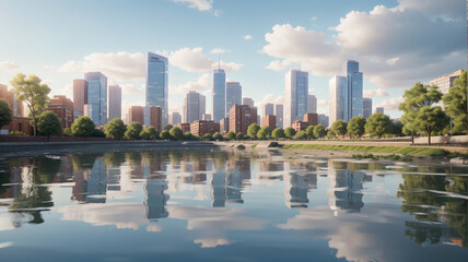 Fototapeta premium A river running through a city next to tall buildings