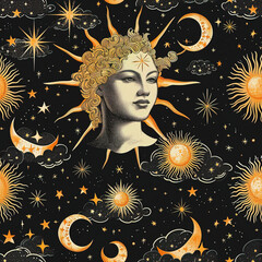 Astrology constellation celestial sky space repeat pattern spiritual sun moon magic esoteric astronomy	