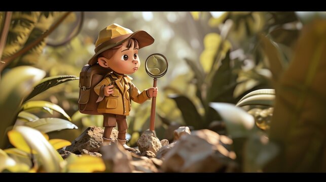 Cartoon digital avatars of Kid Treasure Hunter Hunting for Buried Secrets