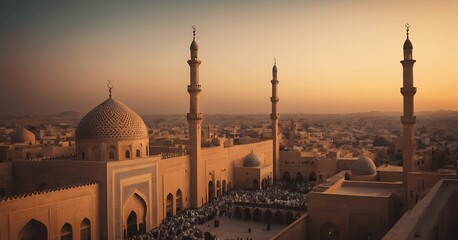Beautiful view of the mosque at sunset. generative ai - obrazy, fototapety, plakaty