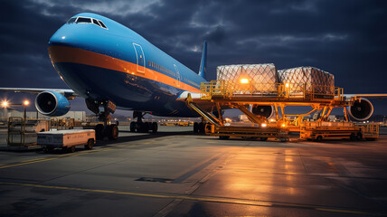 Fototapeta premium Freight loading onto Boeing 747 cargo aircraft Melbourne Australia