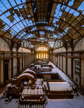 Abandoned power plant covered in snow 