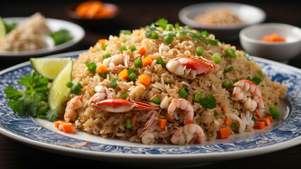 crab fried rice into the ingredients, the artful arrangement on the plate, and the tempting allure of the dish