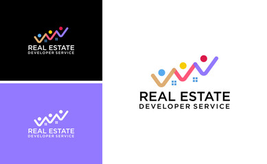 Real estate financial logo. home development partner vector. Human and house logo design