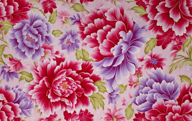 Fototapeta premium Floral fabric. Red Chinese flower pattern.