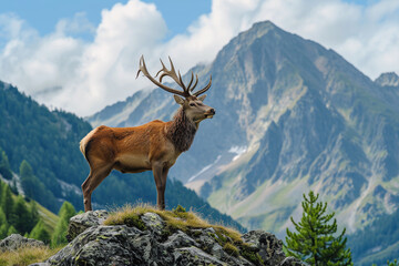 A deer in the northern mountains, wildlife concept.