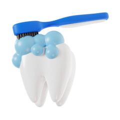 3d brushing tooth icon illustration, transparent background, dental care 3d set