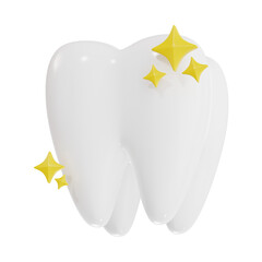 3d clean tooth icon illustration, transparent background, dental care 3d set