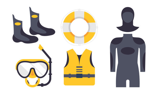 Elements for spearfishing diving underwater protective sea diver equipment vector professional hunte