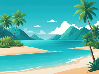 A serene depiction of a tropical coastline featuring turquoise waters and swaying palm trees by ai generated
