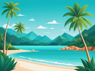 Fototapeta na wymiar A serene depiction of a tropical coastline featuring turquoise waters and swaying palm trees by ai generated