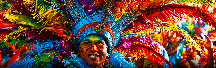 Close-up of colorful dancers at Carnival in Rio.