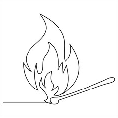 Continuous one line drawing of bonfire line art drawing vector illustration