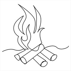 Continuous one line drawing of bonfire line art drawing vector illustration
