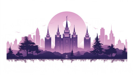 Graphic design of LDS church. Mormon temple in 2d graphic. - obrazy, fototapety, plakaty