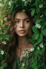 Beautiful Woman with a Radiant Smile in a Lush Green Nature, Embracing the Beauty of Nature on a Summer Day