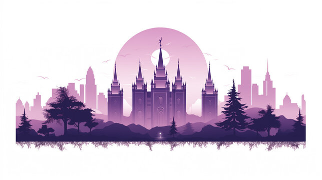 Graphic design of LDS church. Mormon temple in 2d graphic.