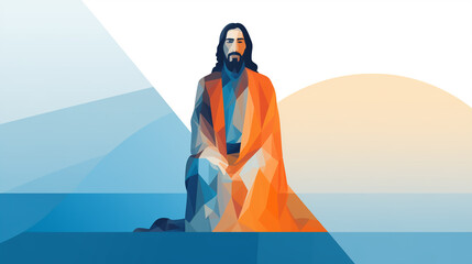 Graphic portrait of Jesus Christ. Beautiful illustration in different colors. - obrazy, fototapety, plakaty