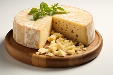 Asiago Cheese Wheel, on isolated white background, Generative AI