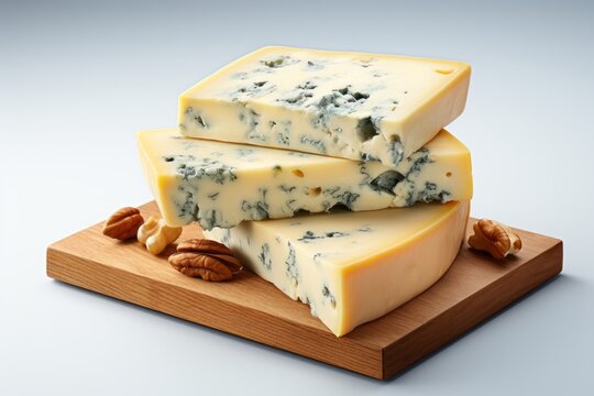 Blue Cheese Wedge, On Isolated White Background, Generative AI