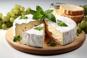 Camembert Cheese, on isolated white background, Generative AI