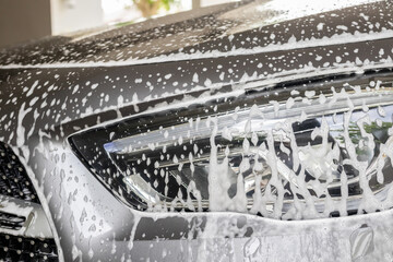 car cleaning and washing with foam soap