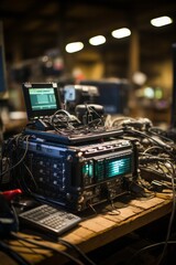 Fototapeta premium Smart livestock monitoring system in a barn, Generative AI