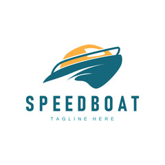 Speed boat logo design, illustration of a sports boat template, simple modern fast boat brand