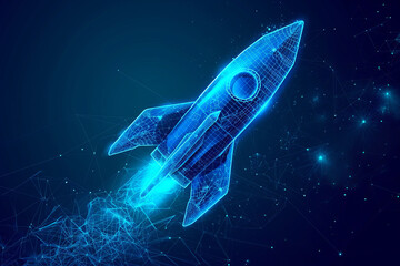 Fototapeta premium An intricate blueprint of a rocket launch, set against a constellation background, conceptualized through AI Generative techniques.