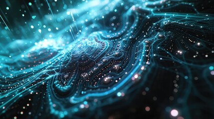 Fractal circuit neural network 3d abstract background - obrazy, fototapety, plakaty