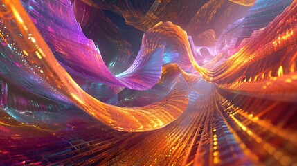 3D spiraling ribbons of abstract vibrant air background