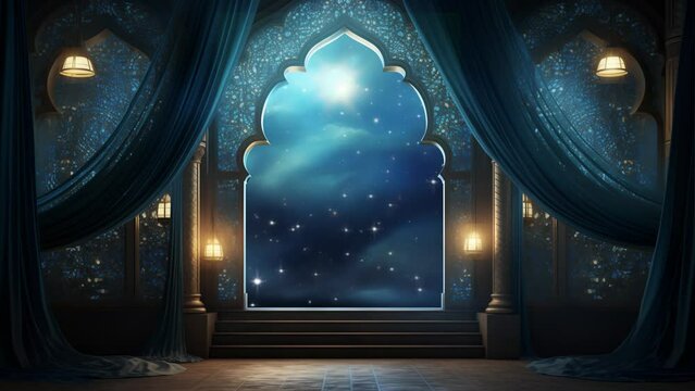 majestic moonlit tapestry a collection of ramadan. islamic background concept. elegant islam background. seamless looping overlay 4k virtual video animation background 