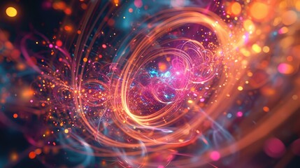 Abstract 3D symphony of subatomic particles background