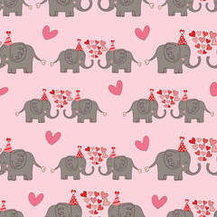 cute couple elephant with hearts seamless pattern vector illustration for decoration invitation greeting birthday party celebration wedding card poster banner textiles wallpaper background