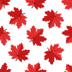 Autumn fall vector seamless pattern. Red maple leaves on white background. Best for textile, wallpapers, home decoration, wrapping paper, package and web design.