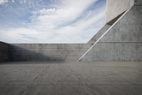 Empty concrete floor for parking. 3d rendering of abstract exterior architecture background.
