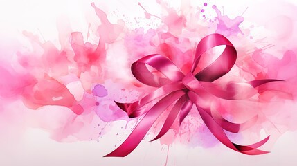 Pink awareness ribbon in watercolor style