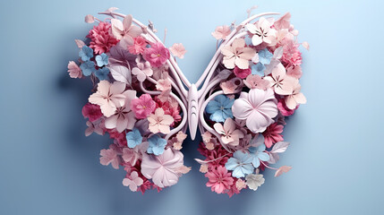 Thyroid organ with flowers in 3D style, Concept of thyroid disease and health